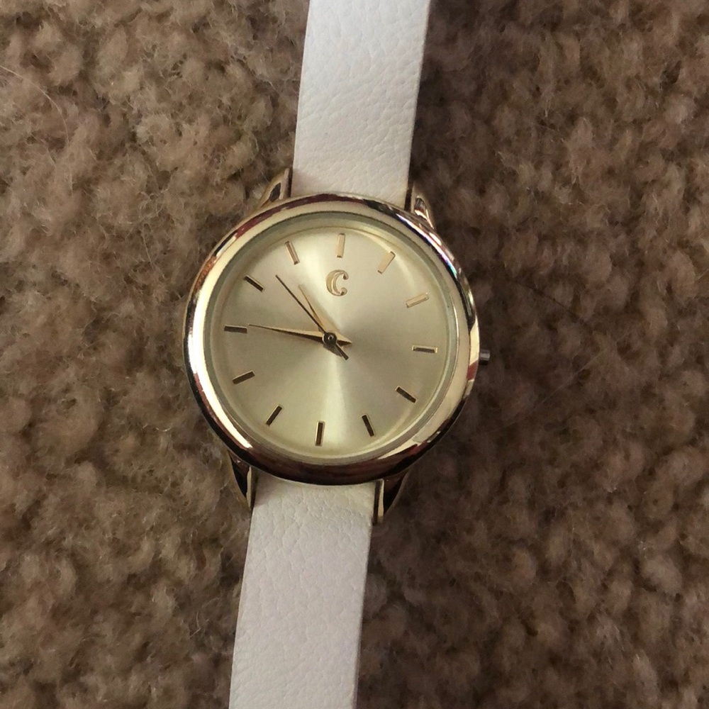 Gold and White Watch